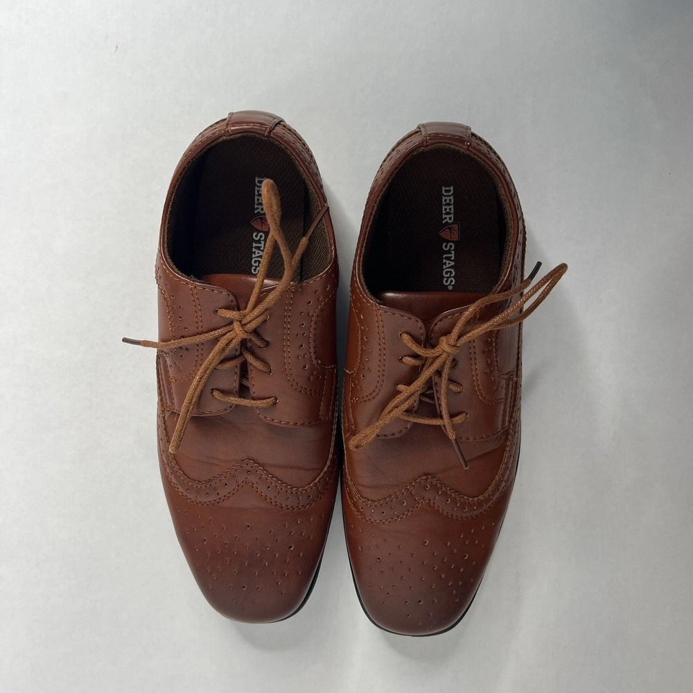 Deer Stags Boys Dress Shoes 5.5Y 5.5 Brown Lace Up Wingtips Formal Wedding